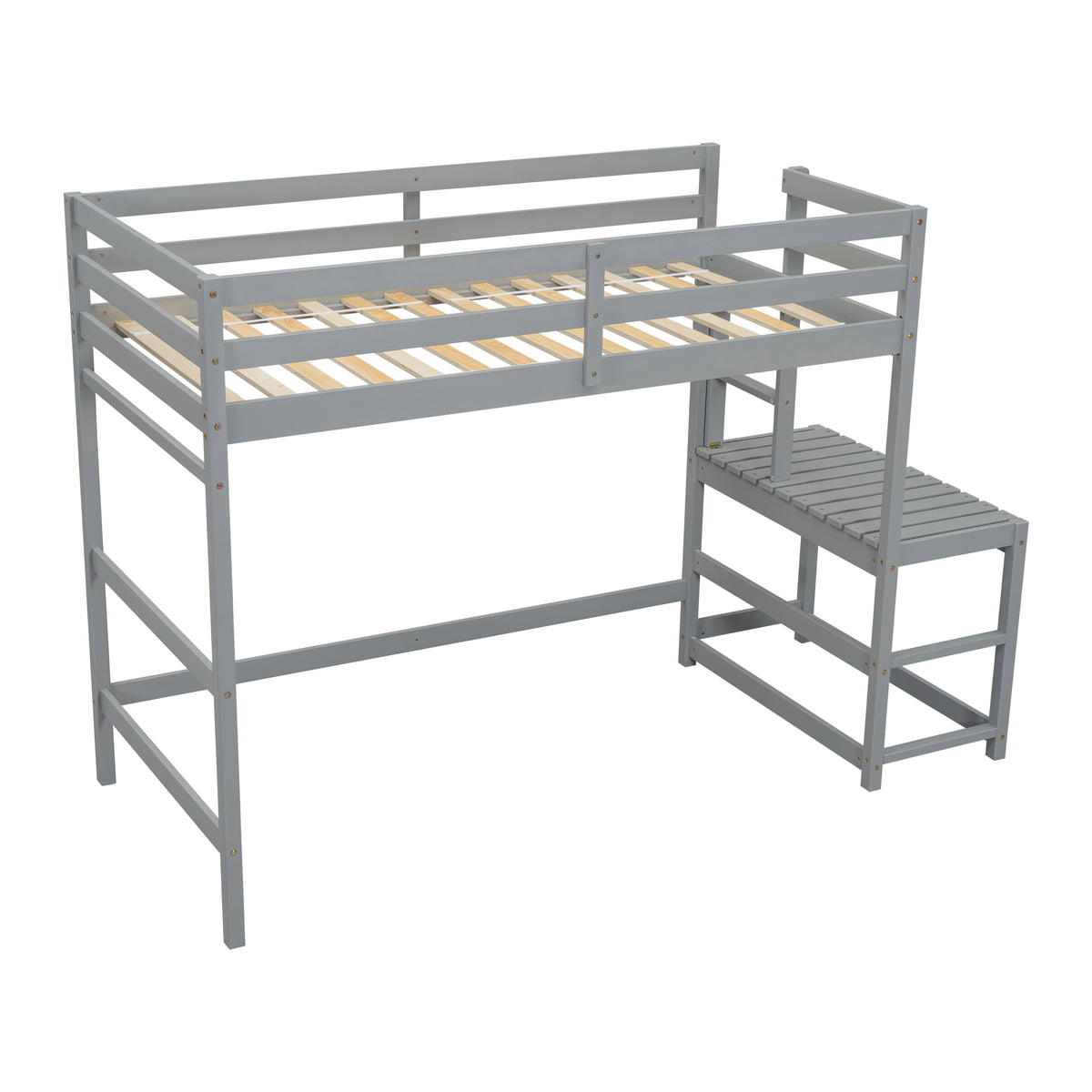 Twin High Loft Bed with Ladder Gray