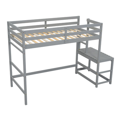 Twin High Loft Bed with Ladder Gray