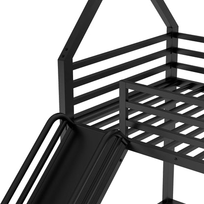 House Twin Bunk Bed with Ladder Black