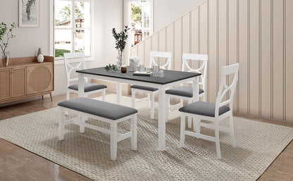 6-Piece Farmhouse Dining Set – Gray & White