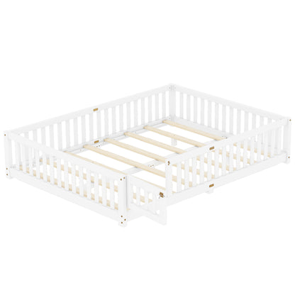 Kids Safety Floor Bed – White Guardrail Edition