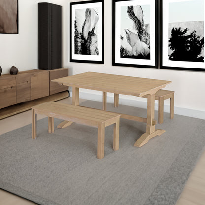 Retro Dining Set (3 pcs) – Natural Wood