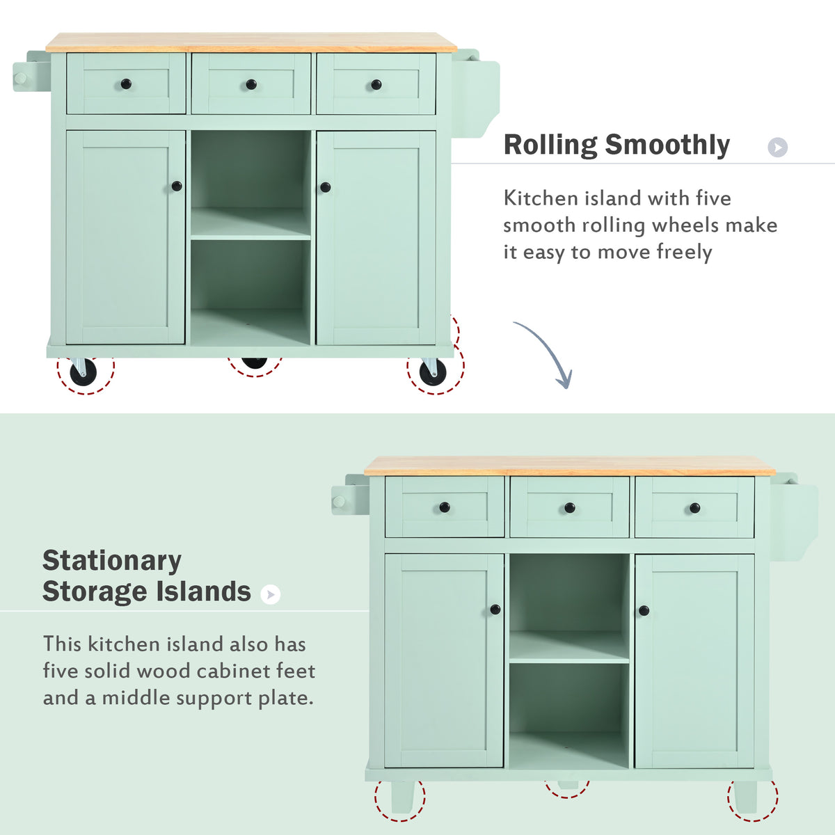 Kitchen Island Cart Mint Green