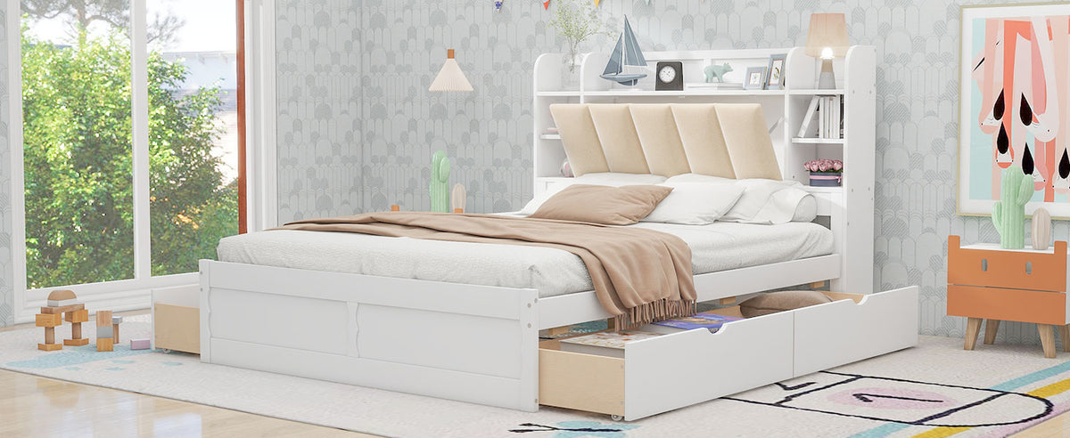Wood Queen Platform Bed White