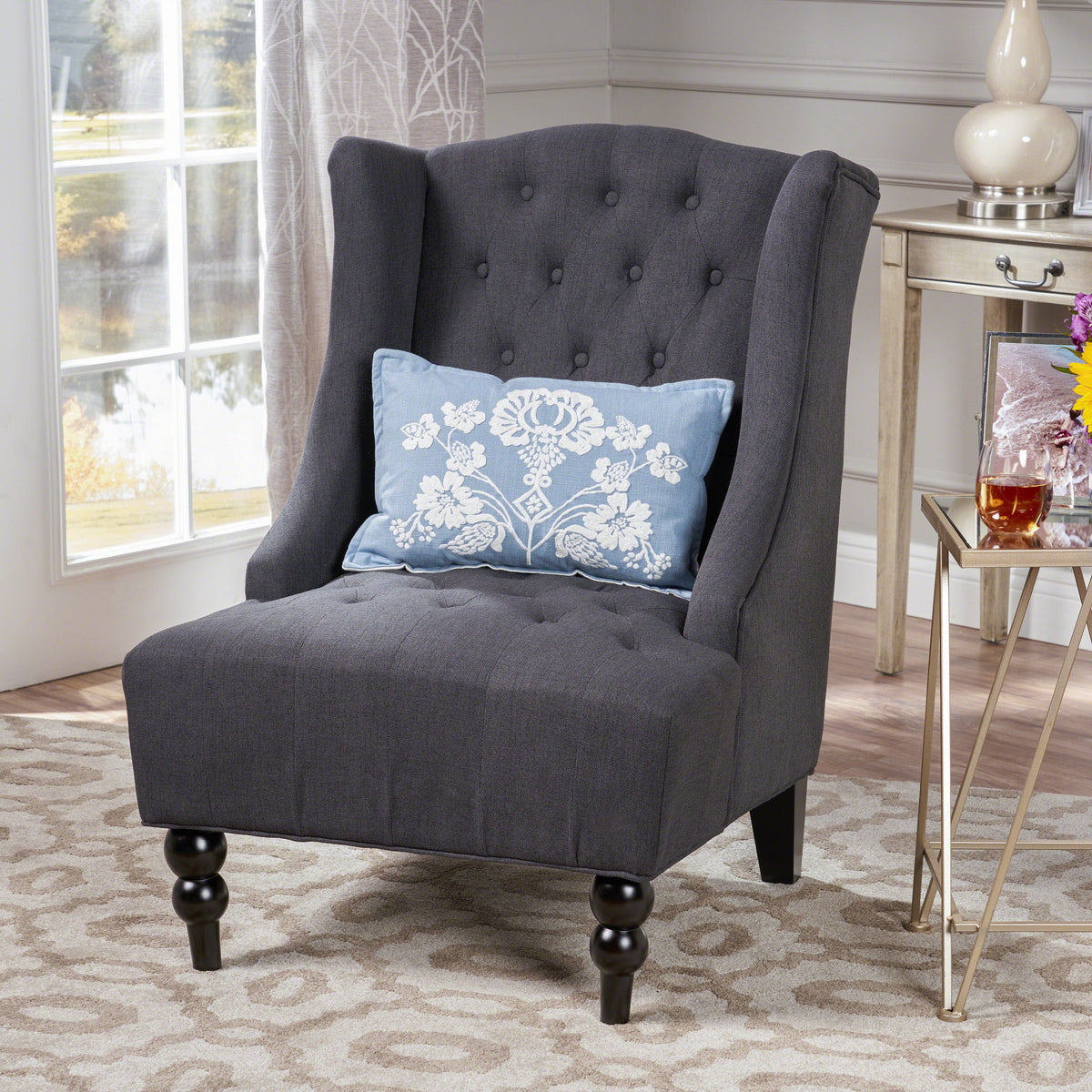 Toddman Velvet Club Chair – Charcoal