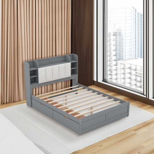 Wood Queen Platform Bed Gray
