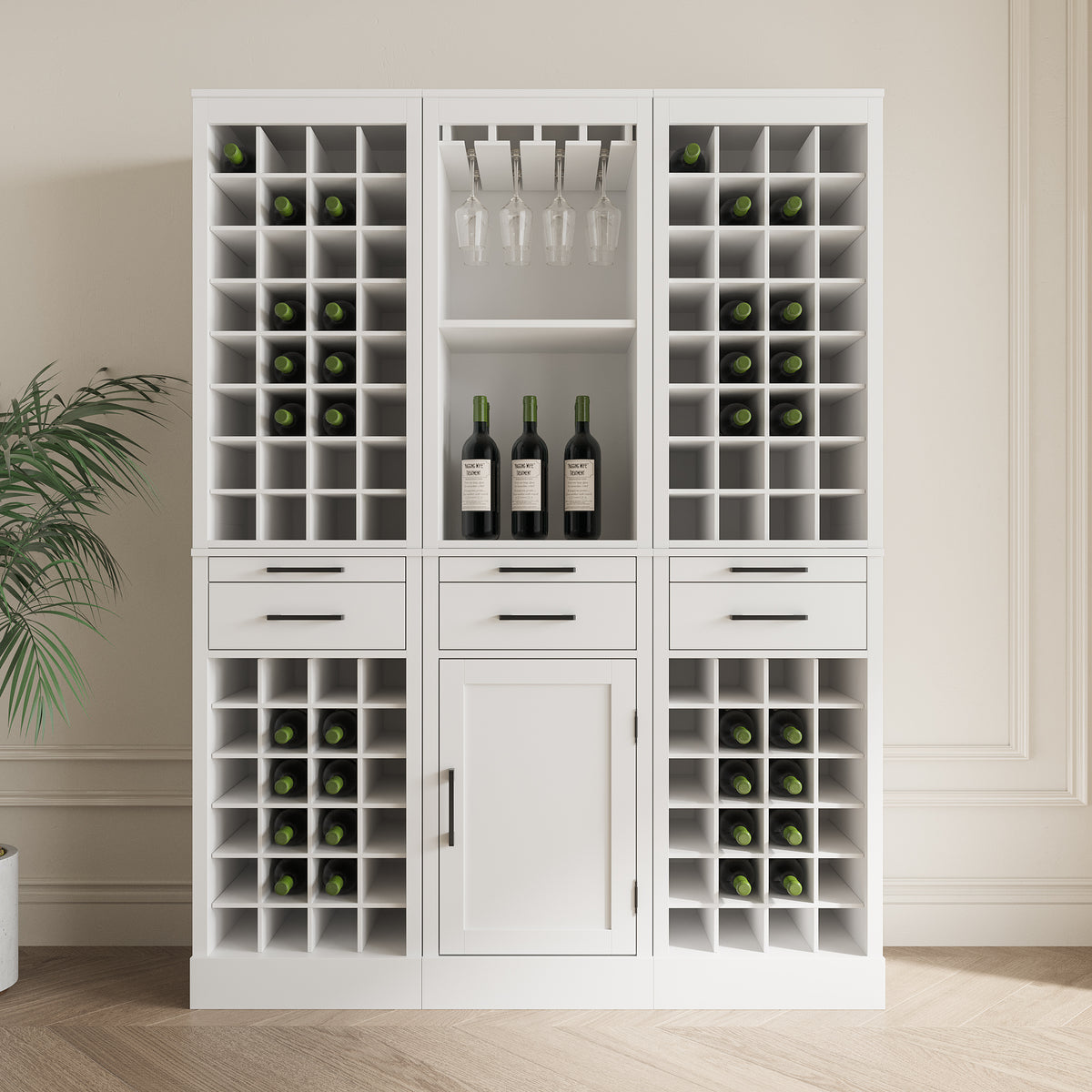 Walnut Modular Wine Bar Cabinet 28-Bottle Storage
