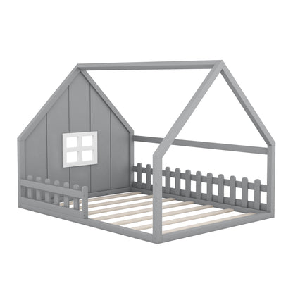 Full House Bed with Window Gray