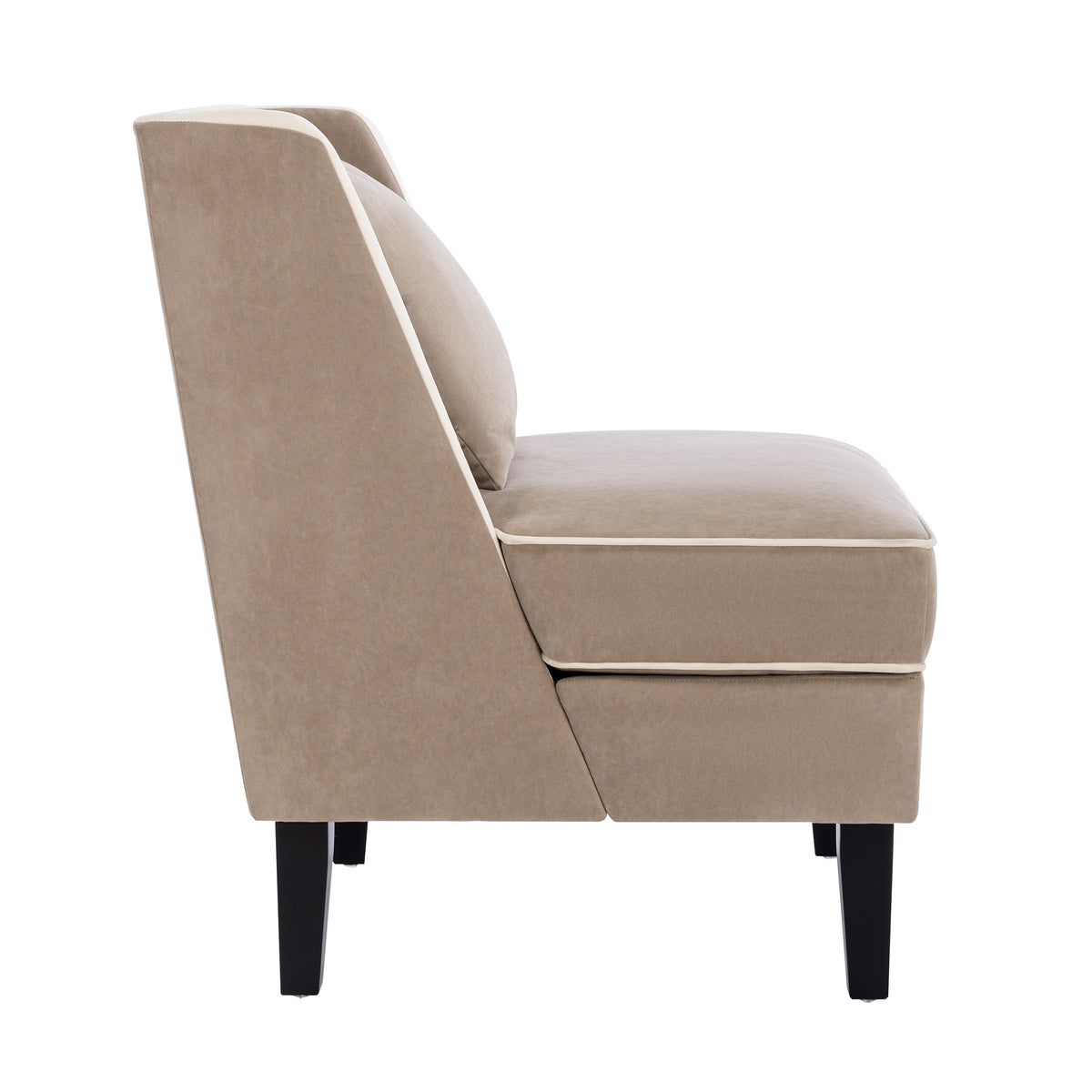 Velvet Wingback Accent Chair – Tan & Cream