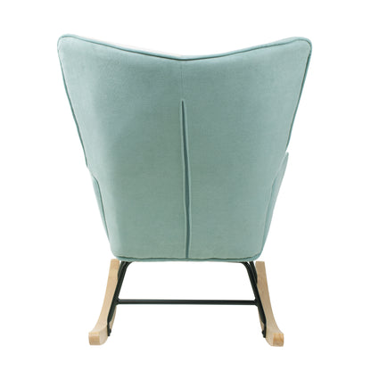 Mid-Century Patchwork Rocking Chair with Ottoman – Linen Fabric