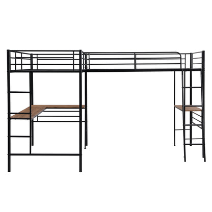 Twin Metal Loft Bed with Desk Black