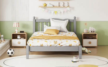 Twin Platform Bed with Slatted Headboard Gray