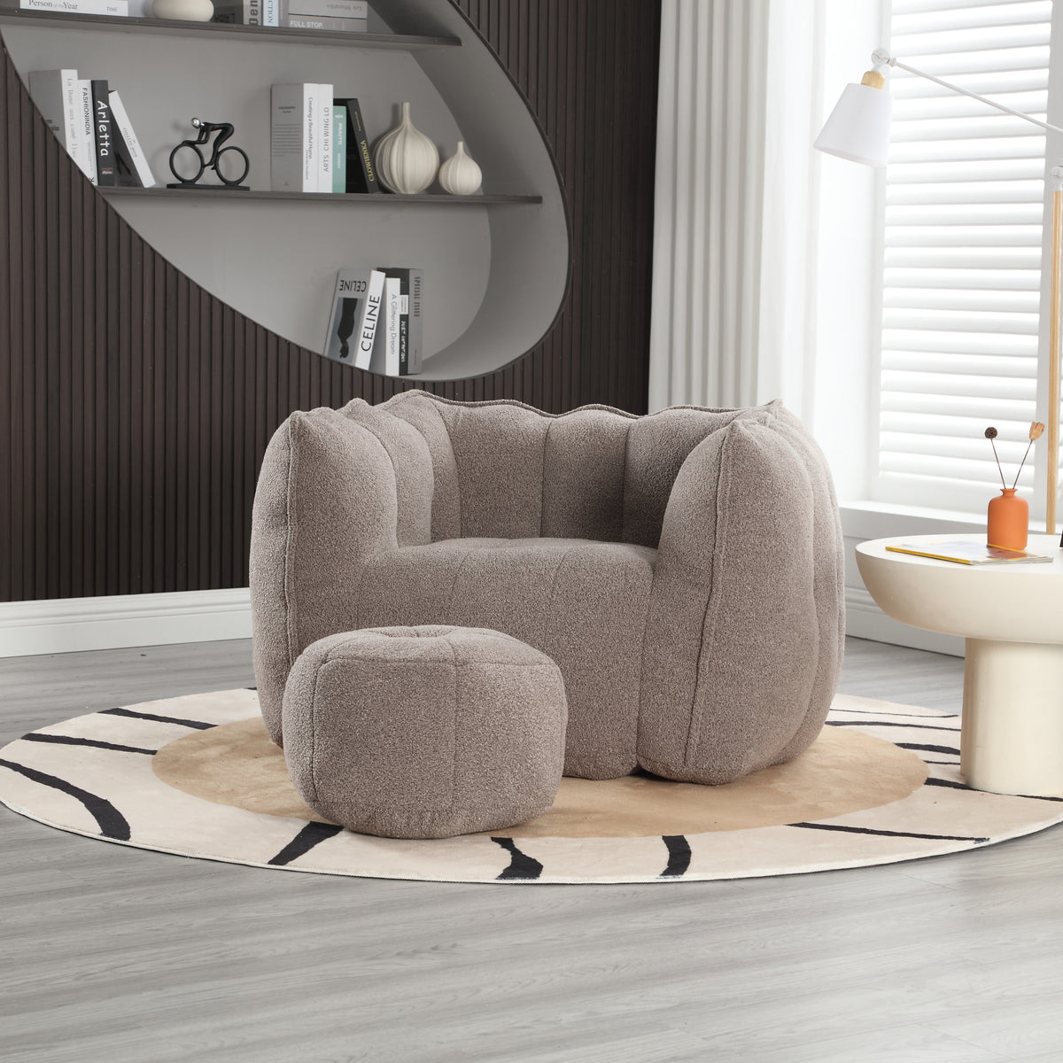 Soft Bean Bag Chair with Footstool Beige
