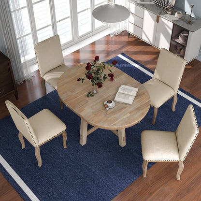 5-Piece Dining Set with Round Table Wood Wash