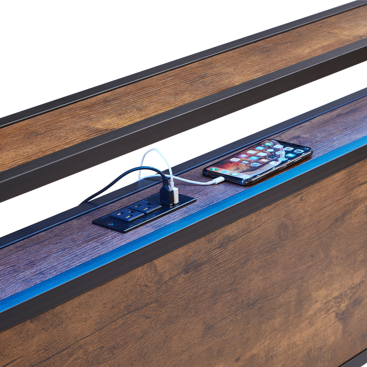 LED Platform Bed Wood Finish