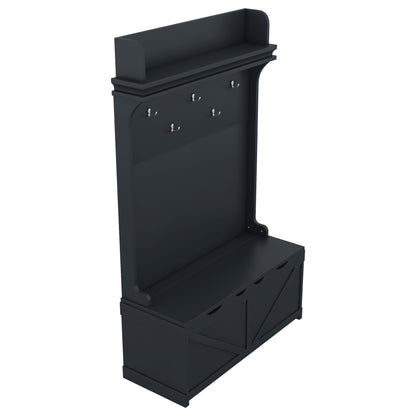 Dark Blue Hall Tree with Desk, Hooks, and Shelves