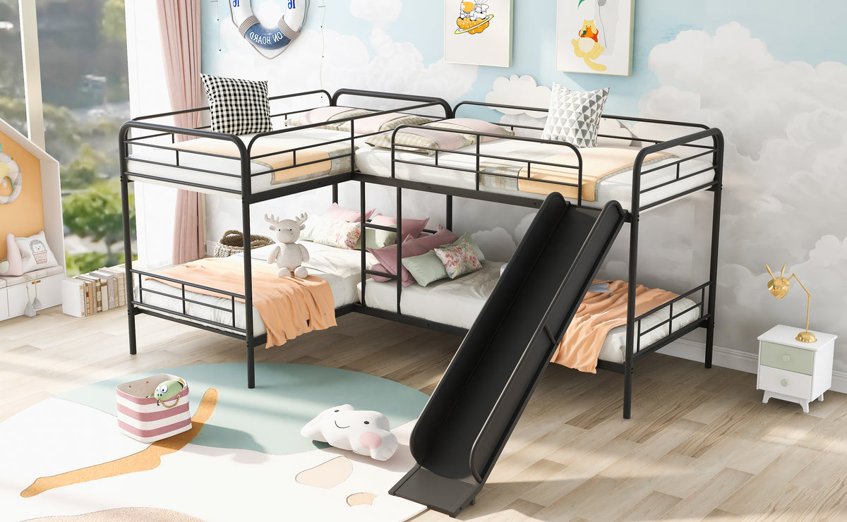 Twin L-Shaped Bunk Bed Black