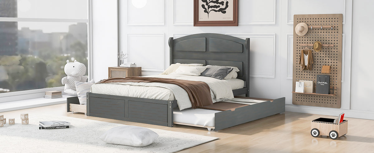 Queen Platform Bed with Trundle Antique Gray