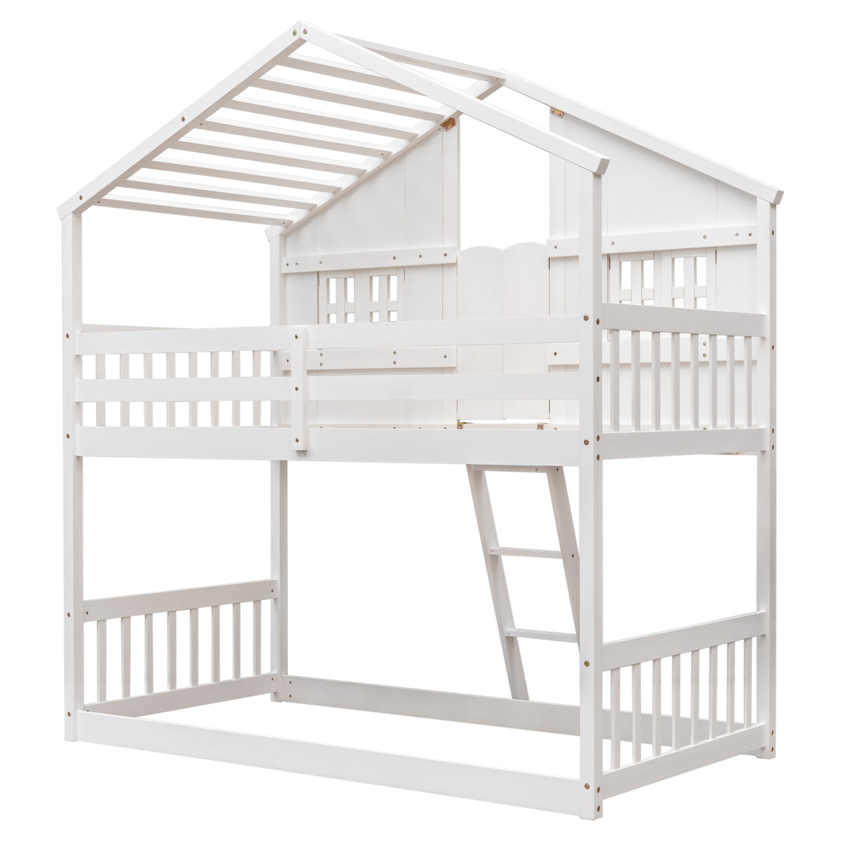 Twin House Bunk Bed with Ladder White