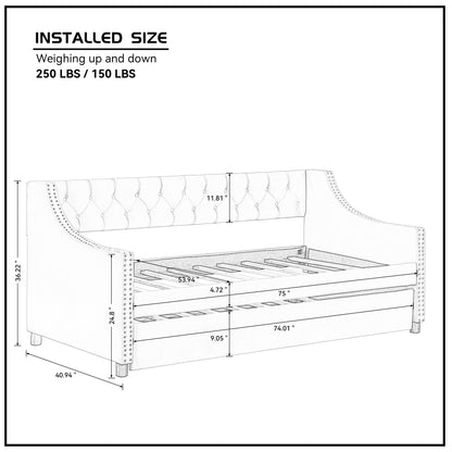 Tufted Twin Daybed with Trundle Beige