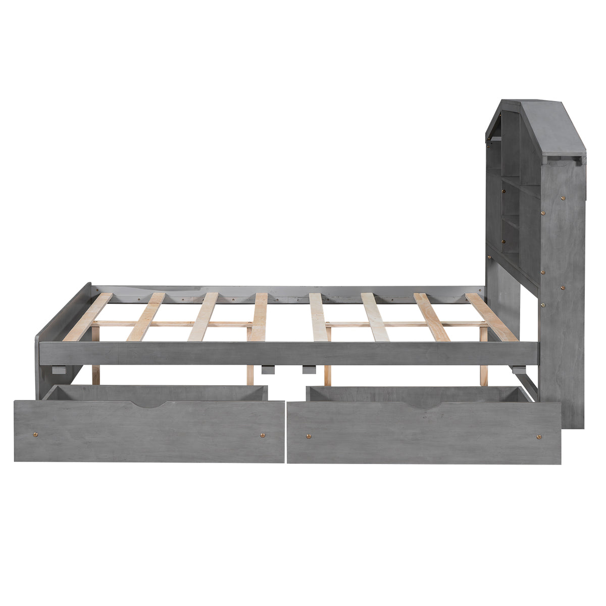Full Platform Bed with Storage Headboard Gray