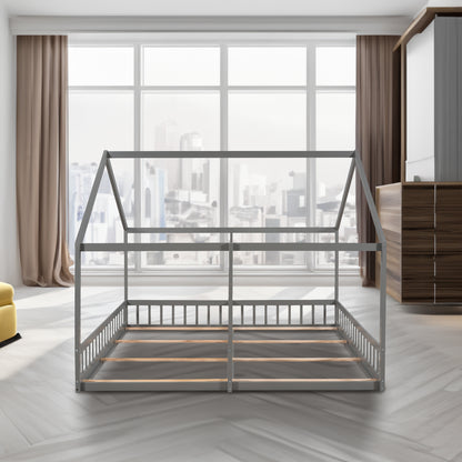Twin House Platform Bed Gray