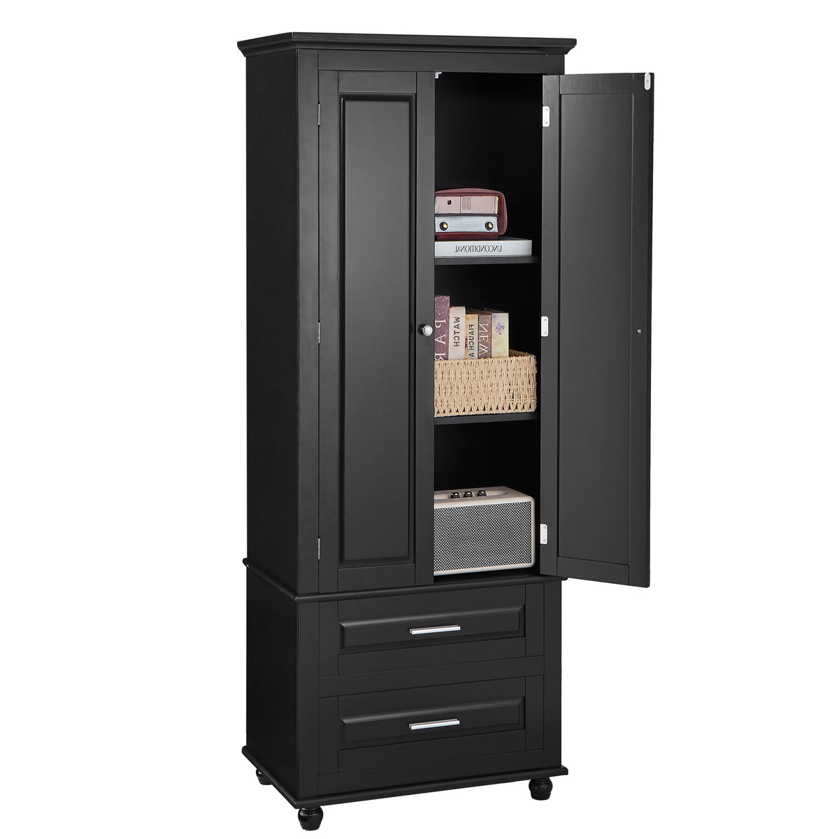 Tall Black Storage Cabinet with Drawers