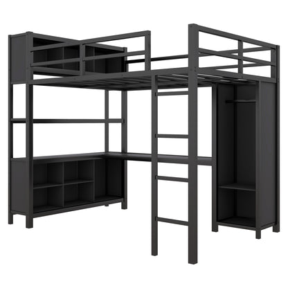 Metal L-Shaped Loft Bed – Black