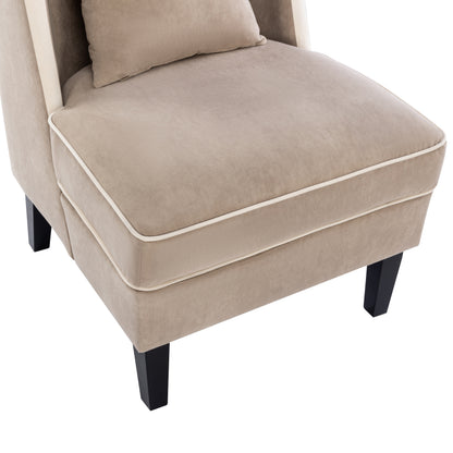 Velvet Wingback Accent Chair – Tan & Cream