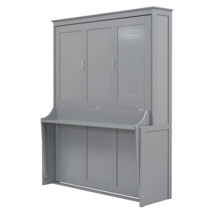 Queen Murphy Bed with Storage Gray