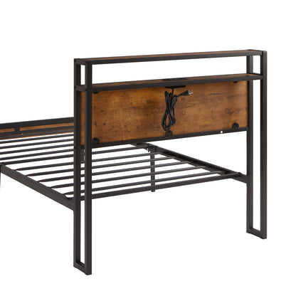 Dual Metal Platform Bed with LED Lights
