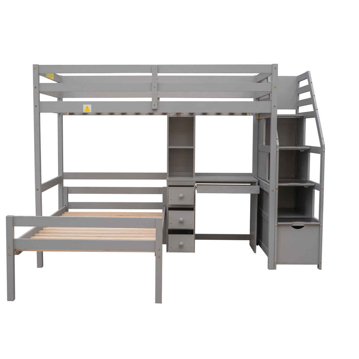 Twin Loft Bed with Storage Gray