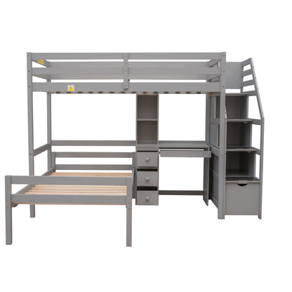 Twin Loft Bed with Storage Gray