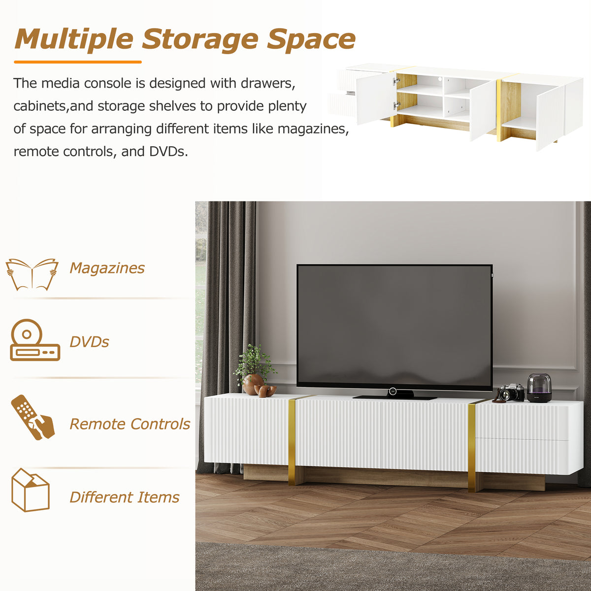 Luxury Fluted TV Stand White