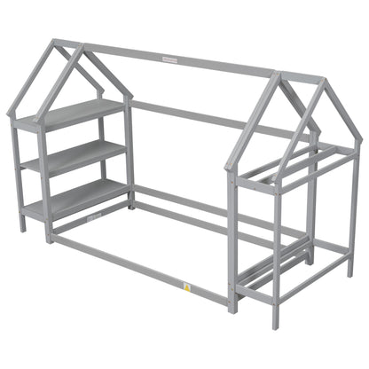 House Frame Platform Bed with Storage Gray