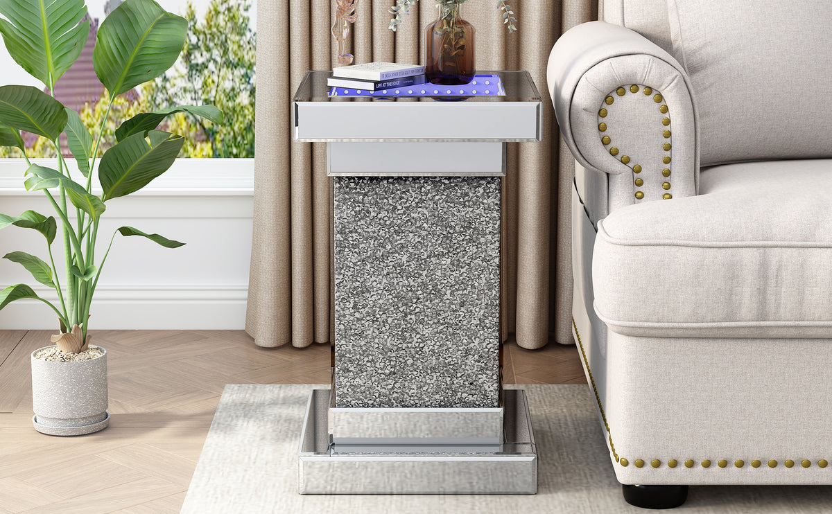 Silver Mirrored Coffee Table – LED Diamond Edge
