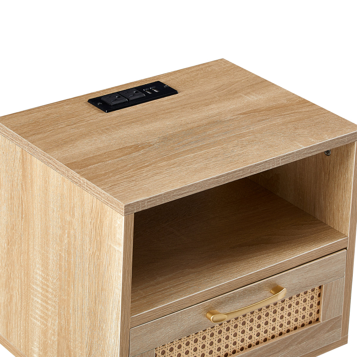 Rattan End Table with USB Ports and Drawer