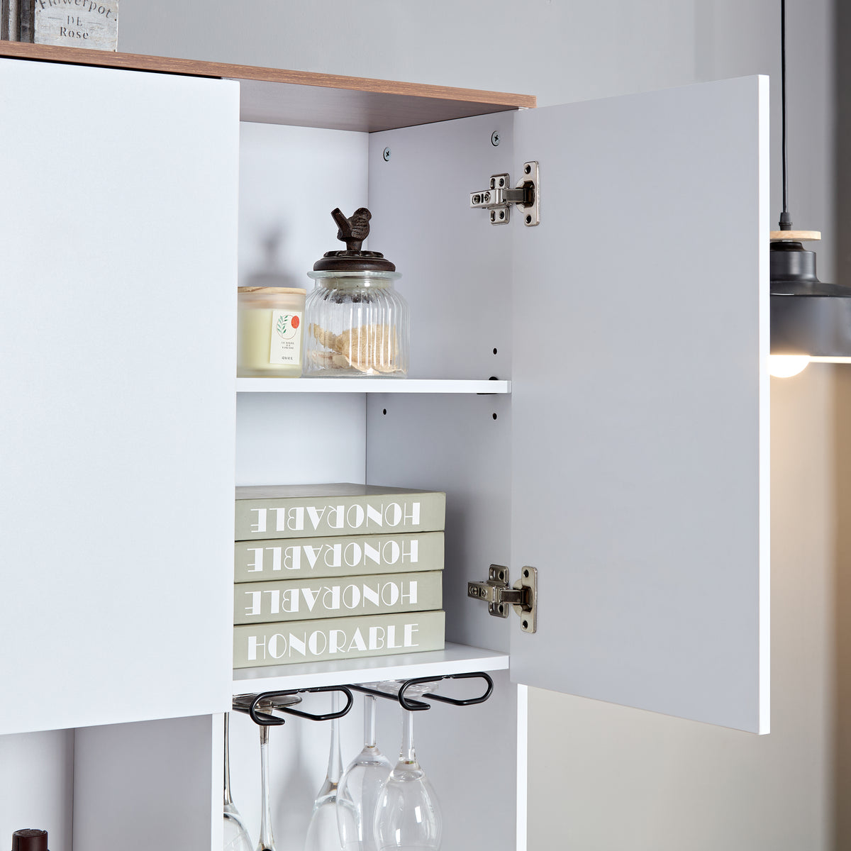 Farmhouse Coffee Bar Cabinet with Liquor Storage Brown