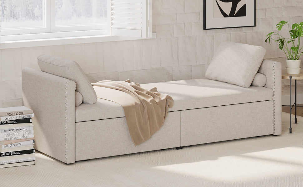 Linen Reclining Chaise Lounge – Beige