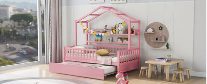 Twin House Bed with Trundle Pink