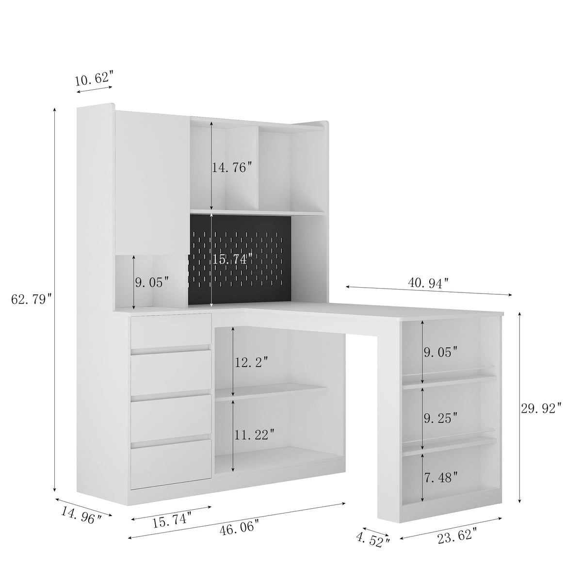 L-Shaped Office Desk with Bookshelf and Storage