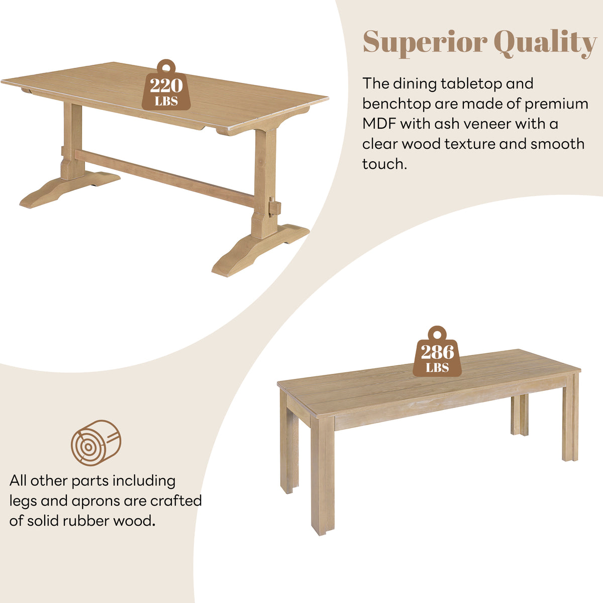 Retro Dining Set (3 pcs) – Natural Wood