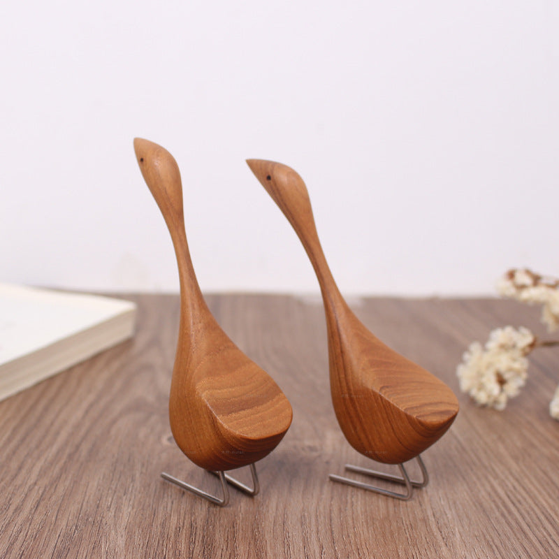 Hand-Carved Swan Wood Sculpture