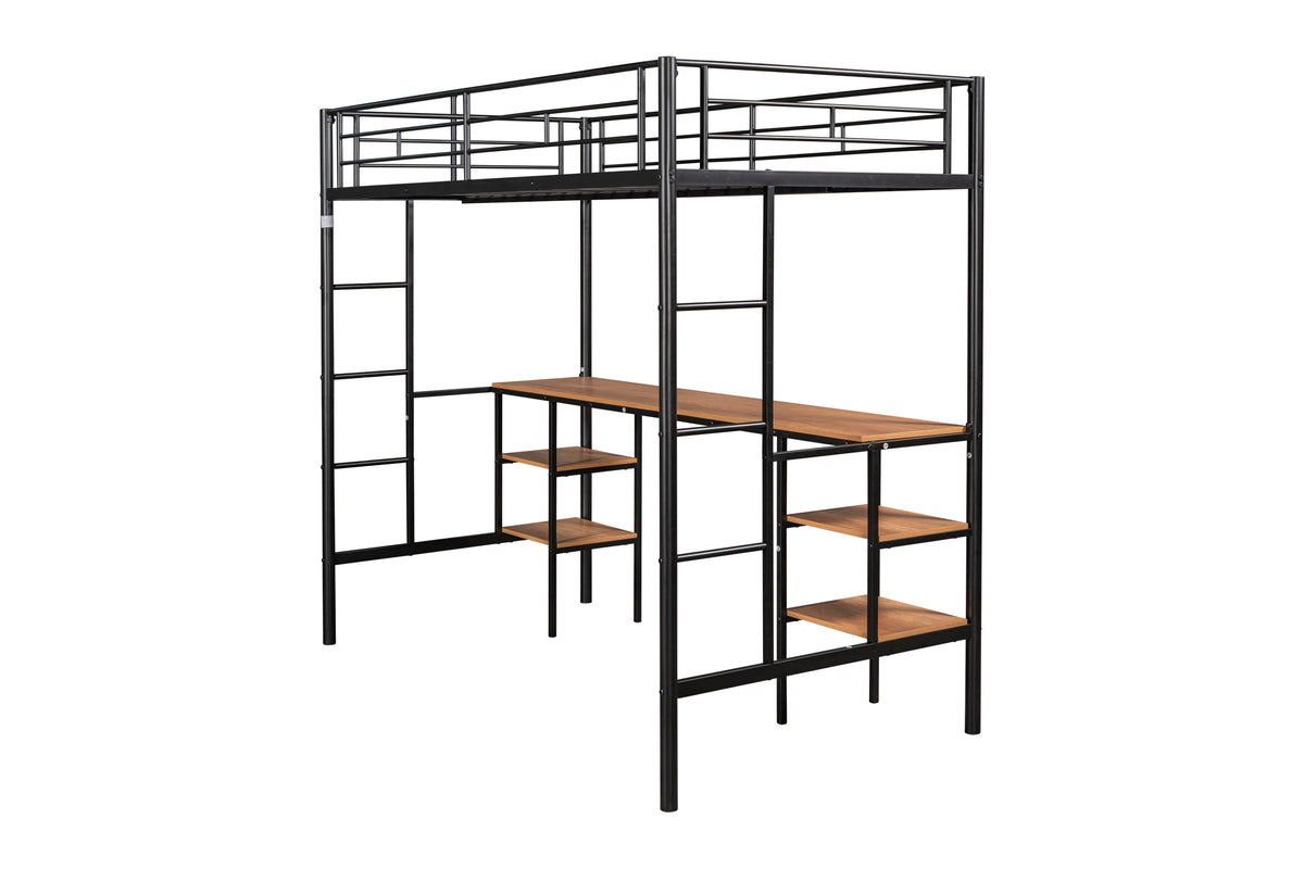 Heavy-Duty Twin Loft Bed with Built-In Shelves White