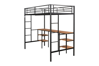 Heavy-Duty Twin Loft Bed with Built-In Shelves White