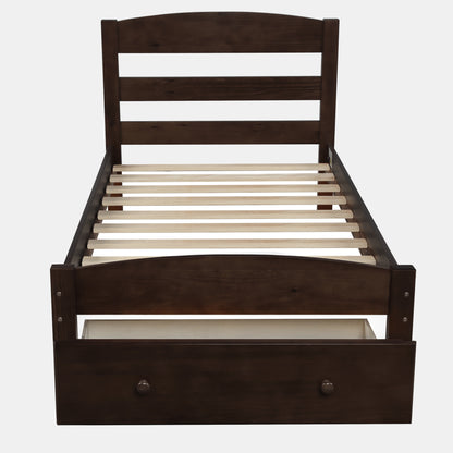 Espresso Twin Platform Bed with Storage Drawer