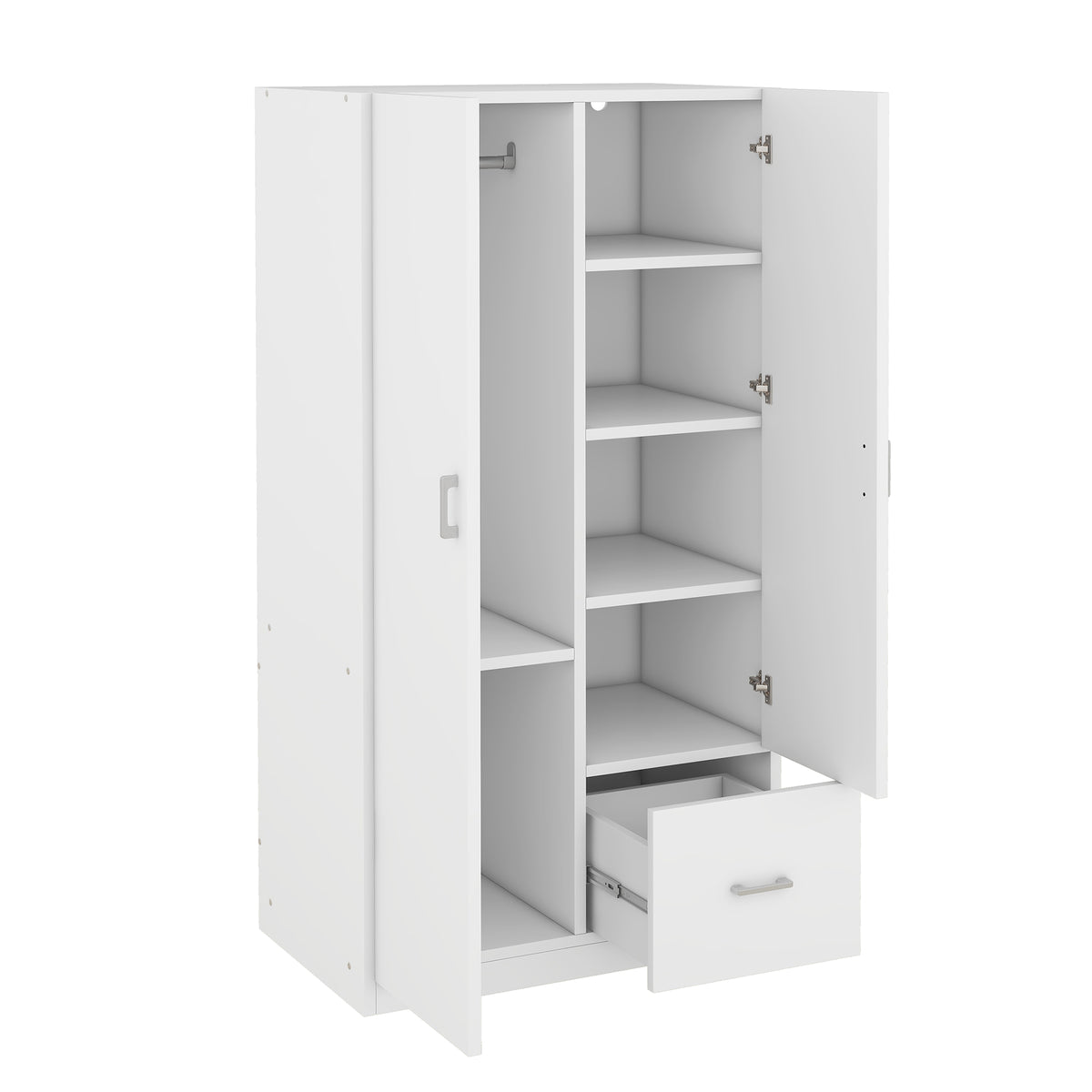 Double Wardrobe with Hanging Rod and Shelves White