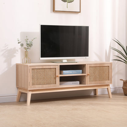 Boho Rattan TV Console – Natural Oak