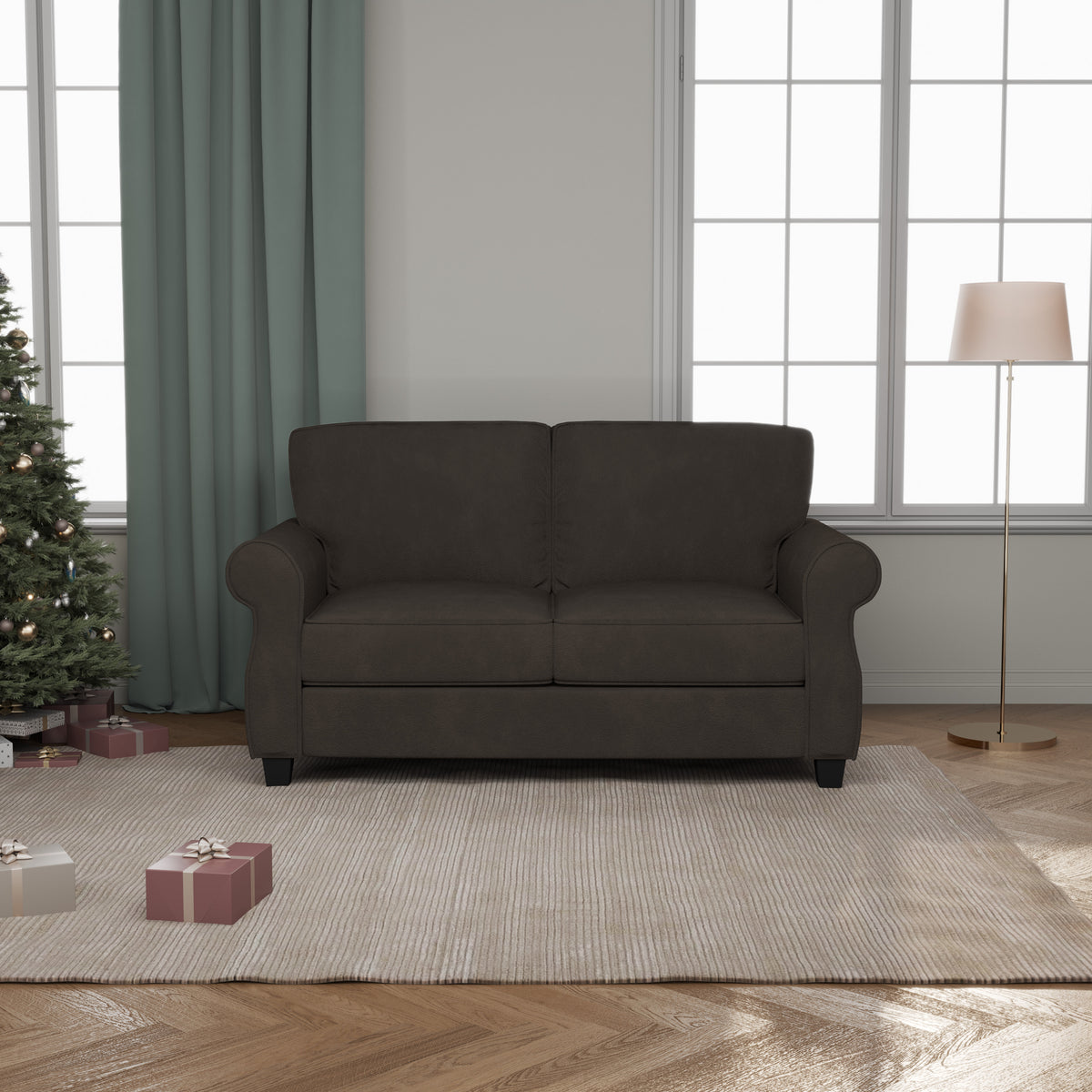 Solid Wood 2-Seater Sofa Gray
