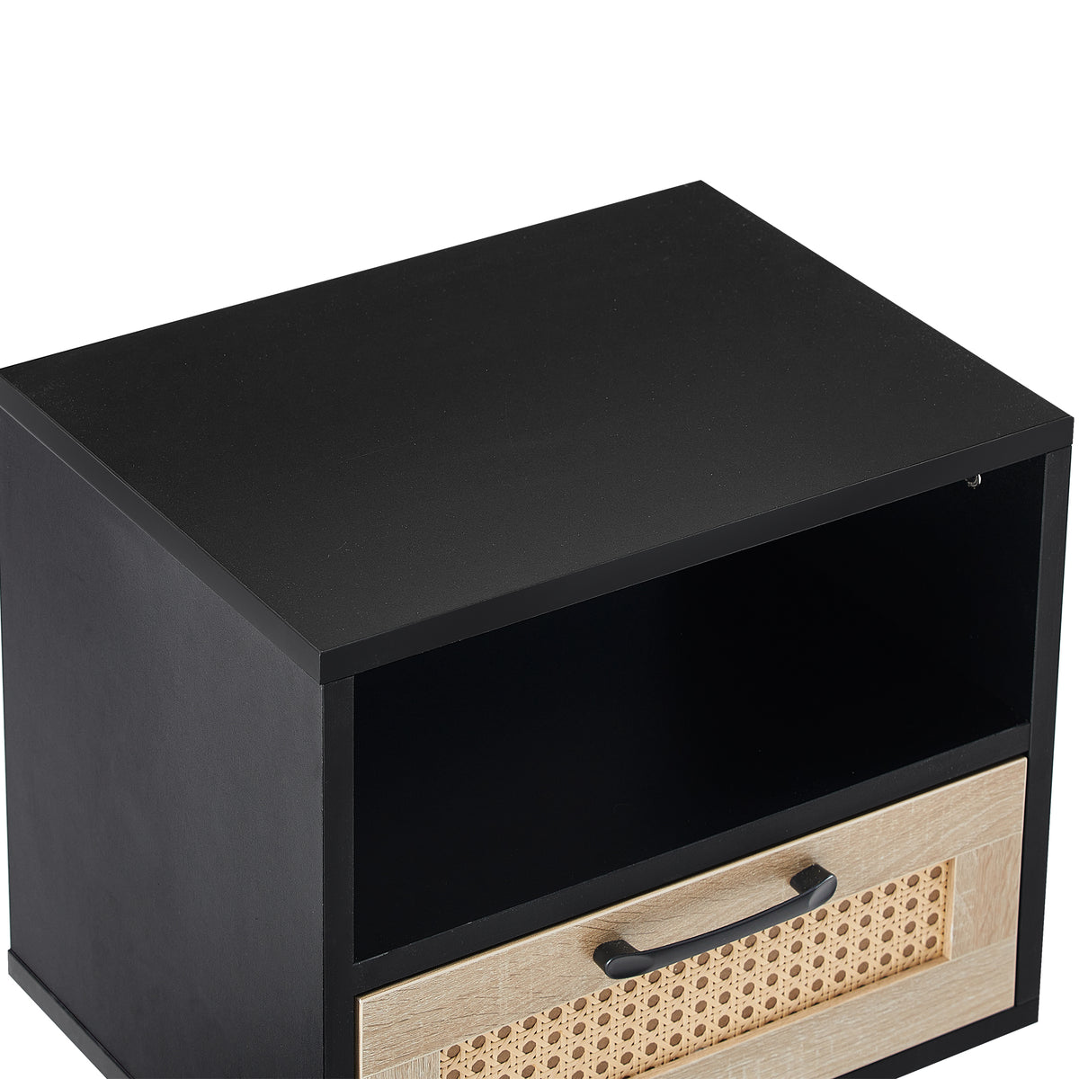 Rattan End Table with Drawer Black